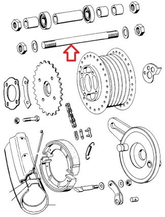 Osovina točka Tomos A3 A35 zadnja 11x164 mm
