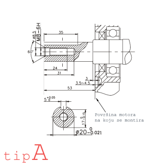Motor LONCIN G200F 6.5ks tip-A D=20mm L=53mm