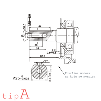 Motor LONCIN G270F 270cm3 tip-A D=25mm L=62mm