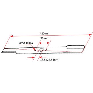 Nož kosačice L 420 mm elipsa (18,5 mm x 24,5 mm) Villager V42T NGP - kose rupe