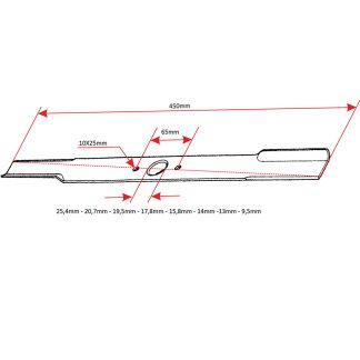 Nož kosačice L 450 mm fi 25,4 - 20,5 - 16,8 - 14,4 - 10 mm univerzalni THORP